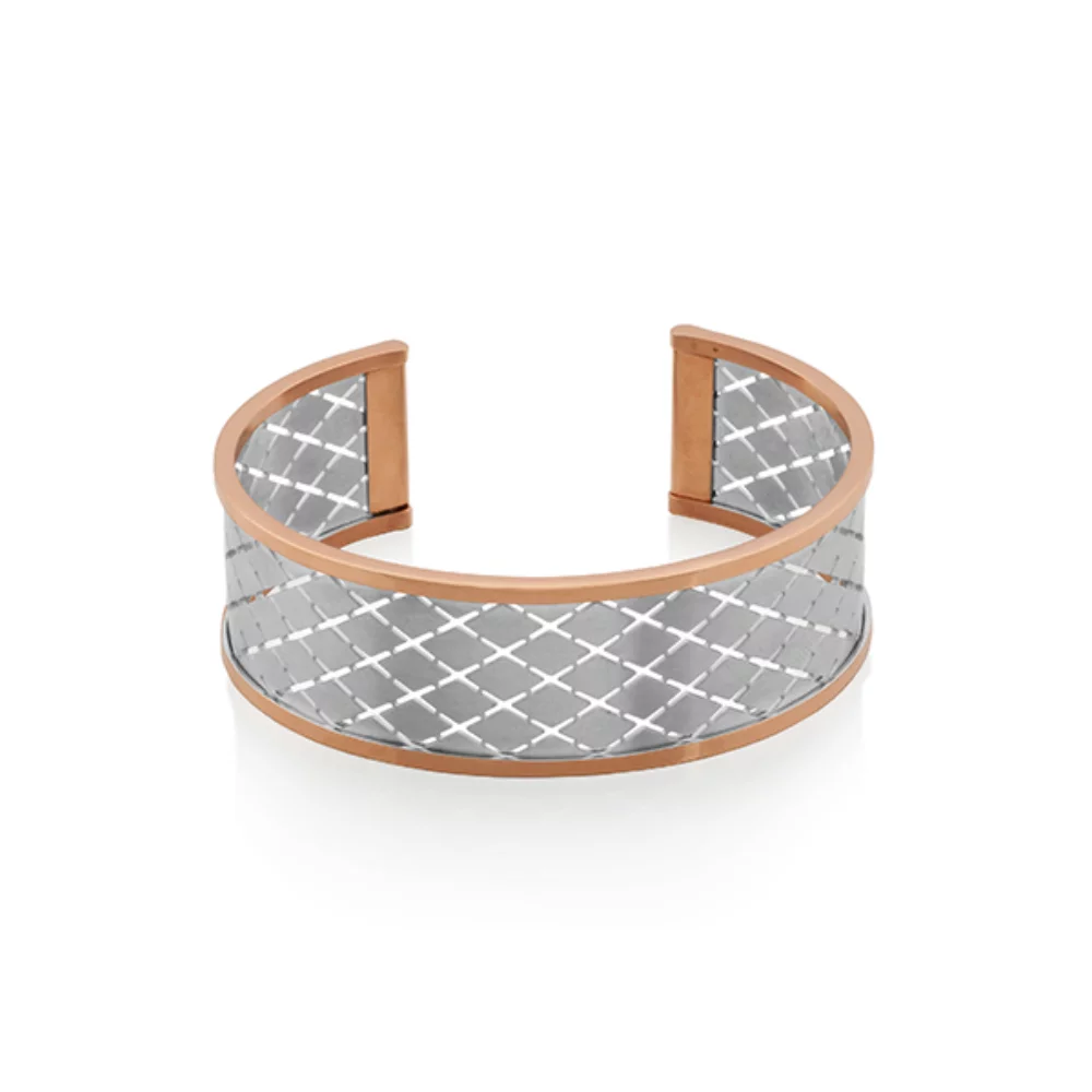CJ Steelx Grid Cuff - Silver and Rose Gold