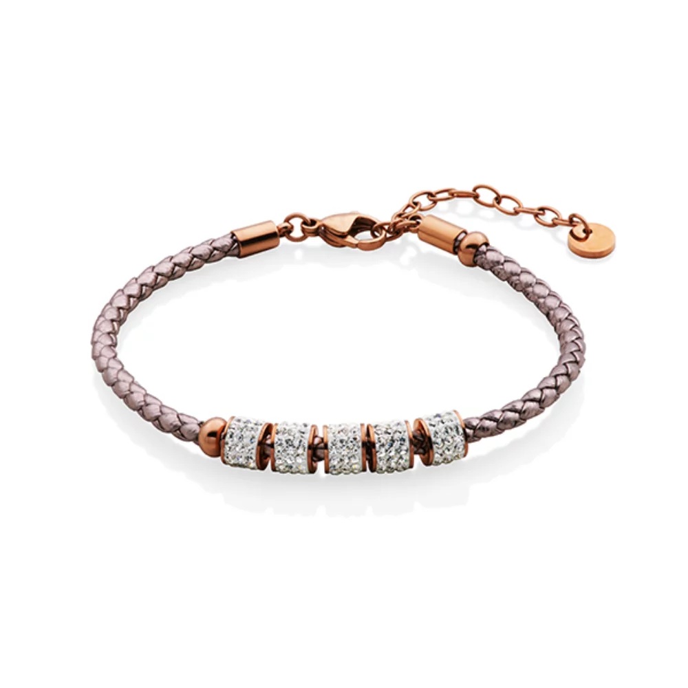 CJ Steelx Dusty Rose Genuine Leather Crystal Bracelet - Rose
