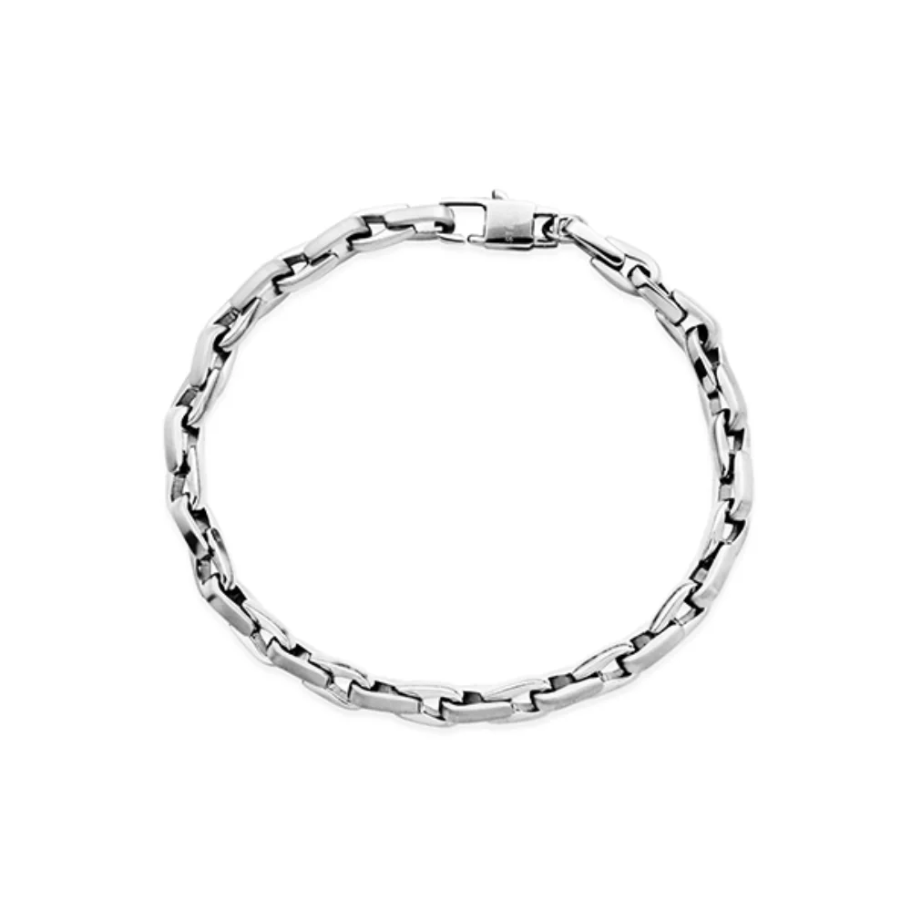 CJ Steelx 5.5mm Matte and High Polished Link Chain Bracelet - Silver