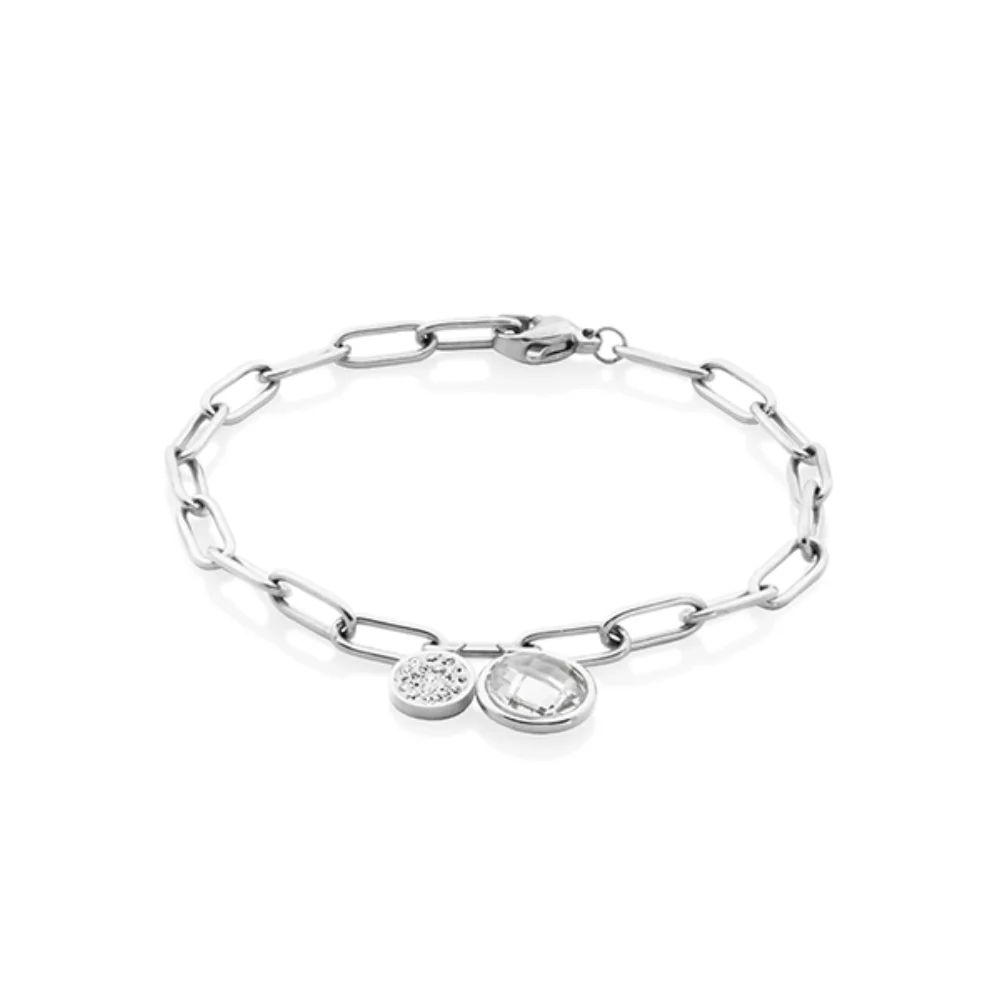 CJ Steelx Link Chain Bracelet with Preciosa Crystal - Silver