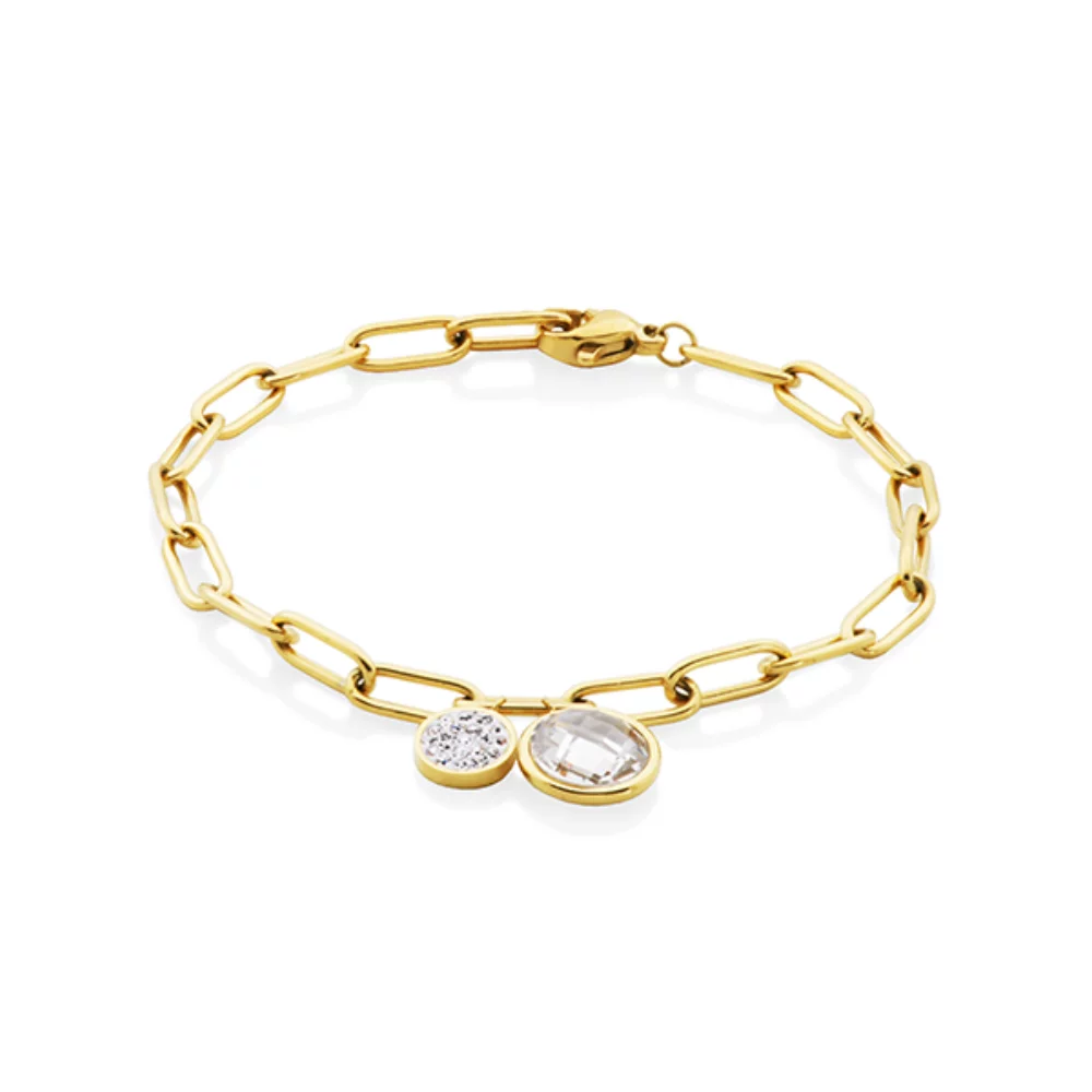 CJ Steelx Link Chain Bracelet with Preciosa Crystal - Gold