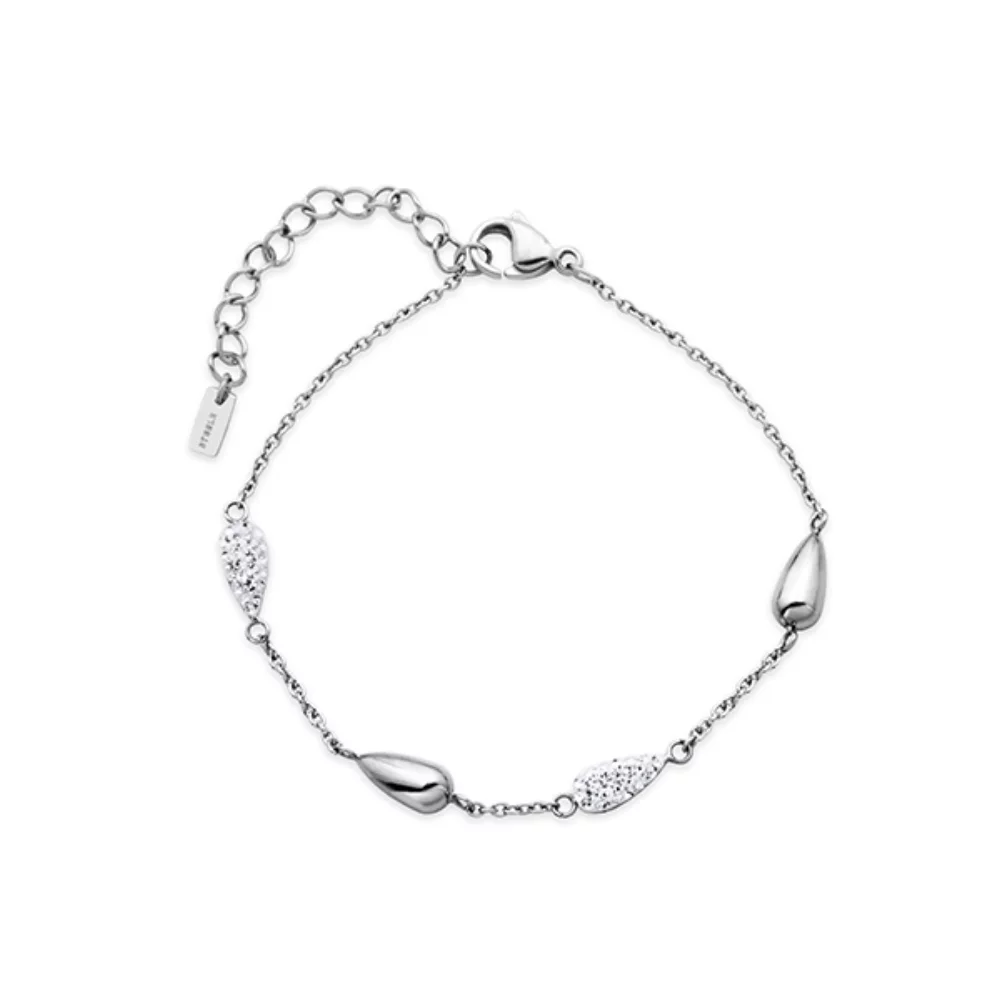 CJ Steelx Station Bracelet with Teardrop Micropave Crystal - Silver