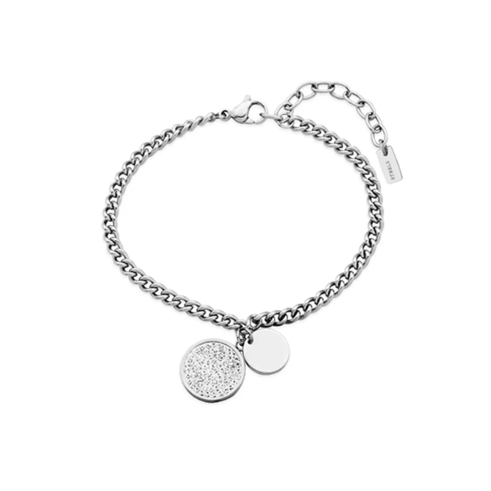 CJ Steelx Micropave Crystal and Disc Charm Bracelet - Silver