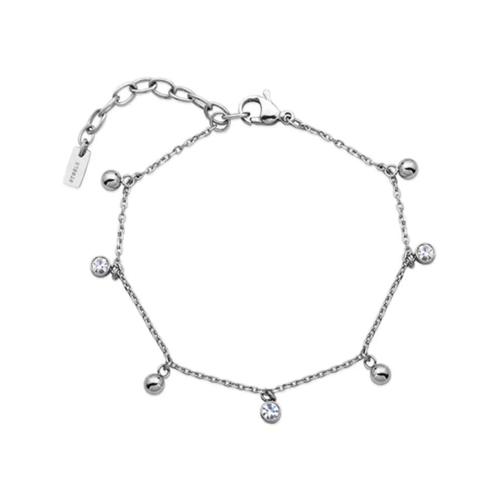 CJ Steelx Bezel CZ and Bead Bracelet - Silver