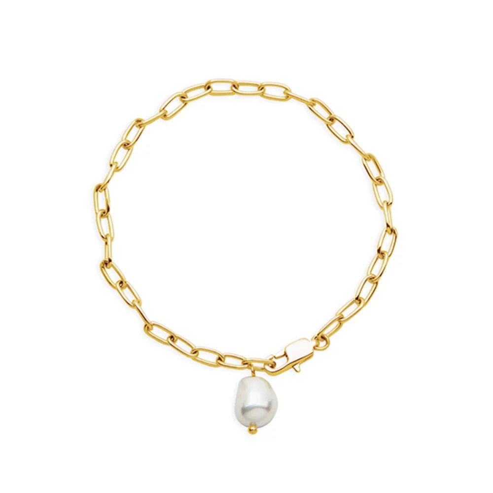 CJ Steelx Link Bracelet with Fresh Water Pearl - Gold