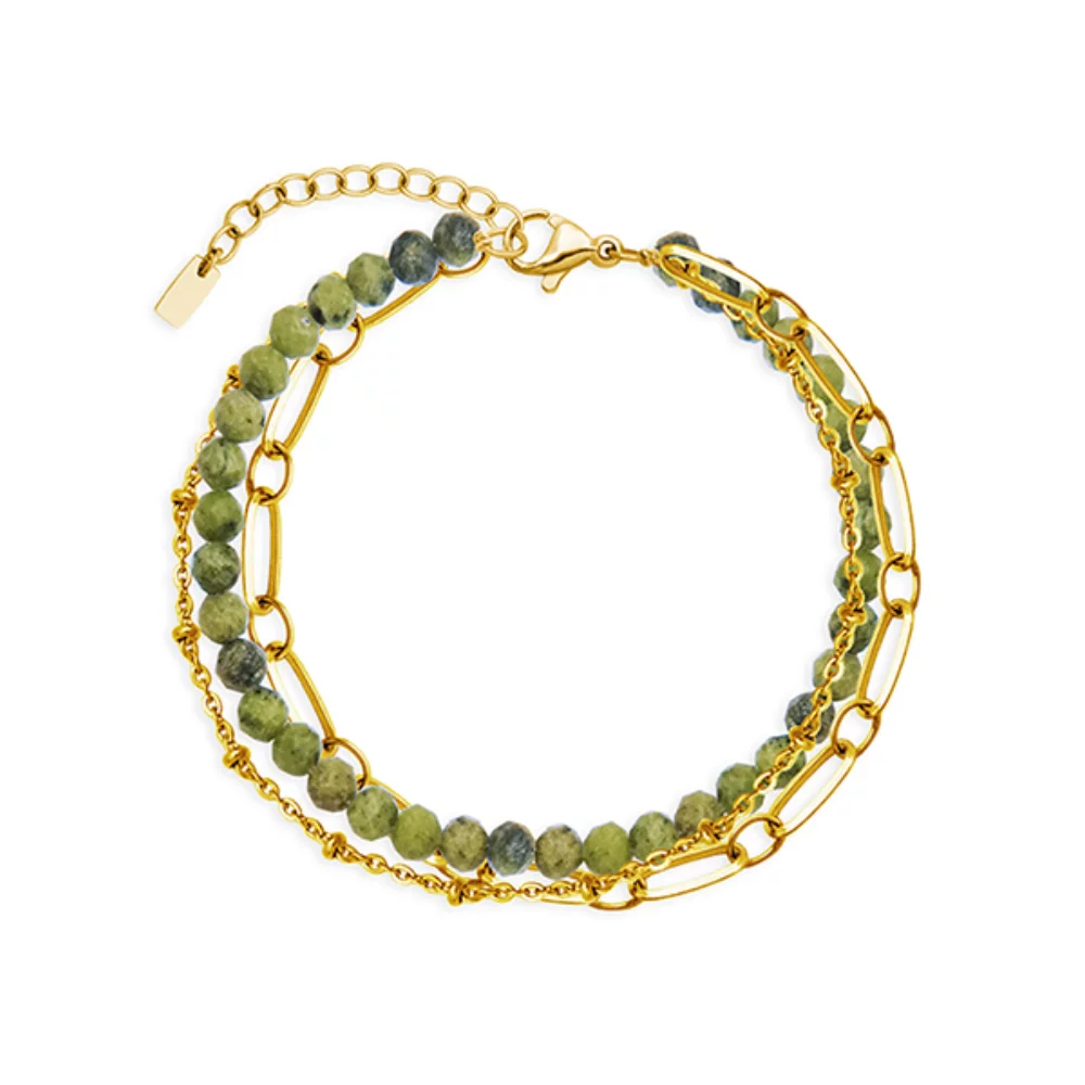 CJ Steelx Layered Genuine Iodolite and Chain Bracelet - Gold