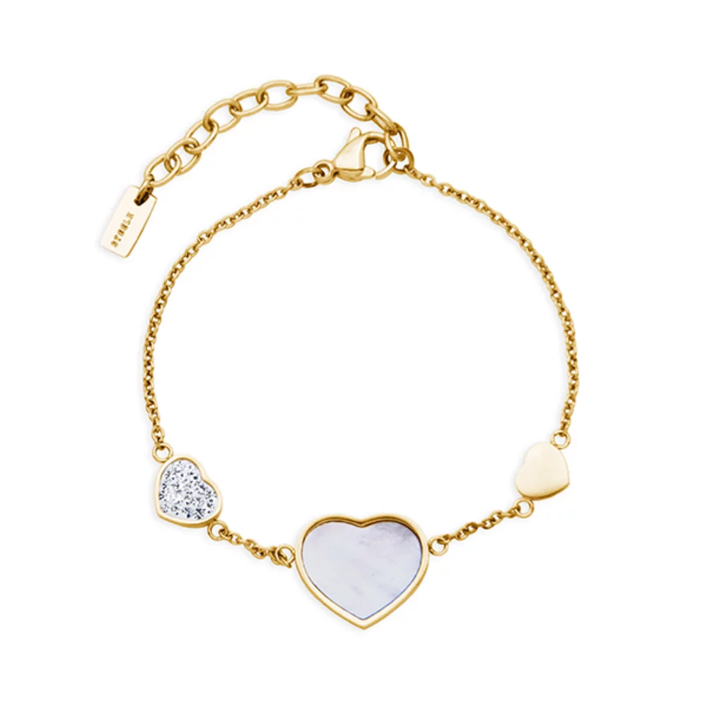 Valentine's Day CJ Steelx Mother of Pearl and Crystal Heart Bracelet - Gold