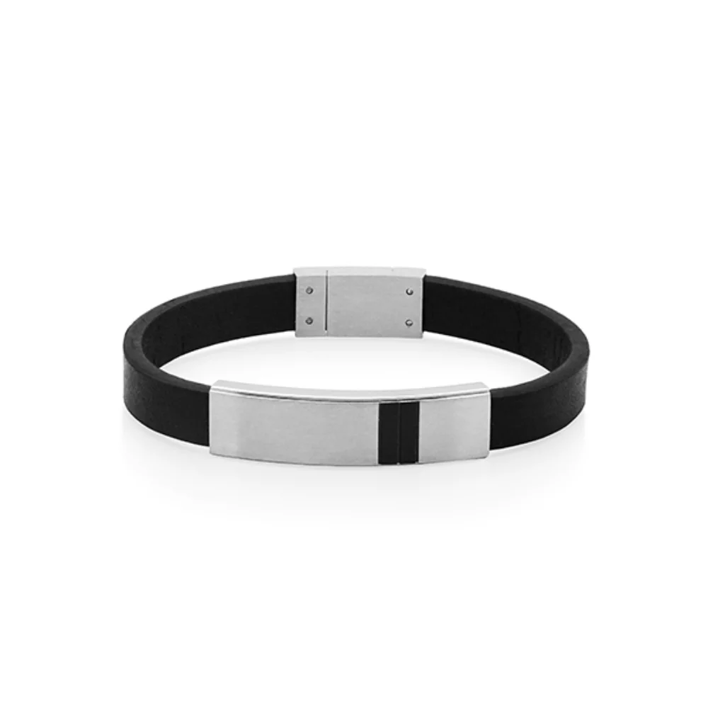 CJ Steelx Leather ID Bracelet - Black