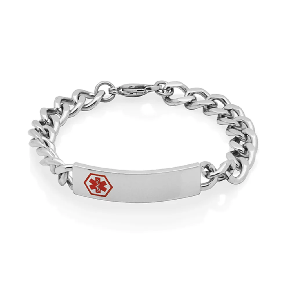 Bracelet de chaîne cubaine CJ Steelx Medic Alert ID - Argent