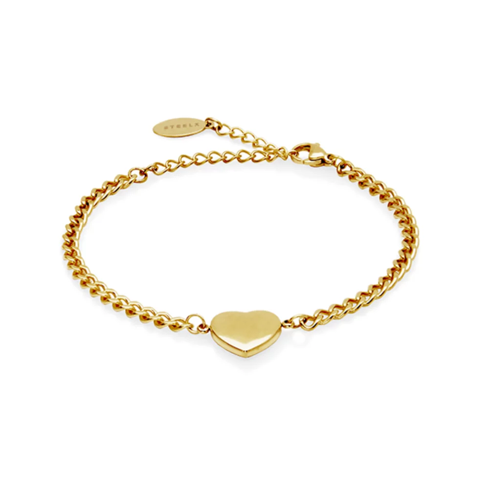 CJ Steelx 3.5 mm Curb Chain Puffy Heart Bracelet - Gold
