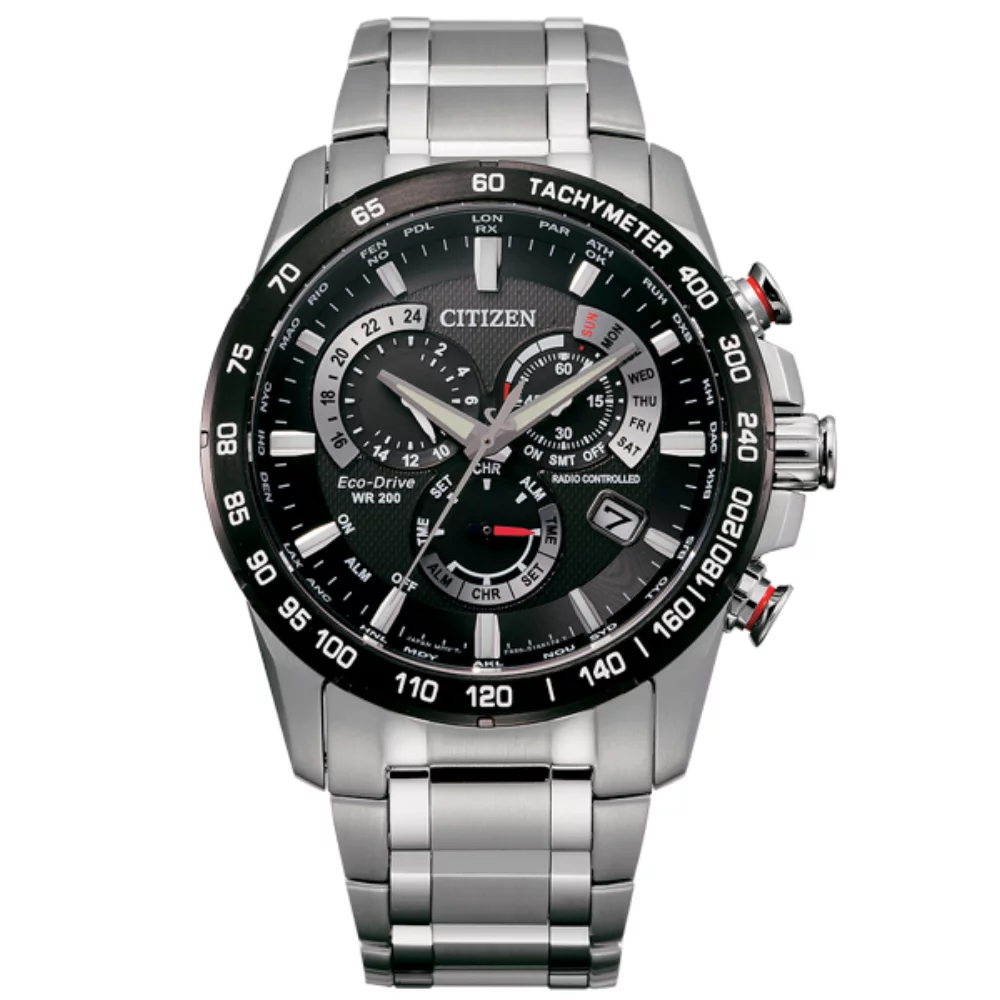 Montre Citizen Perpetual Chrono A-T Radio Contrôlée - Argent et Noir