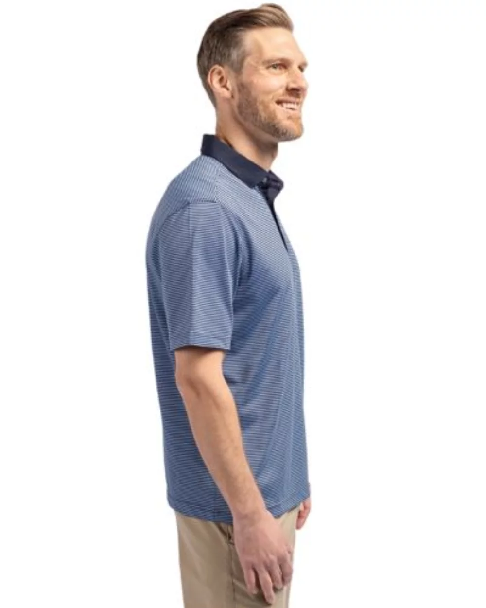 Polo Cutter & Buck Virtue Eco Pique à rayures micro-recyclé pour hommes