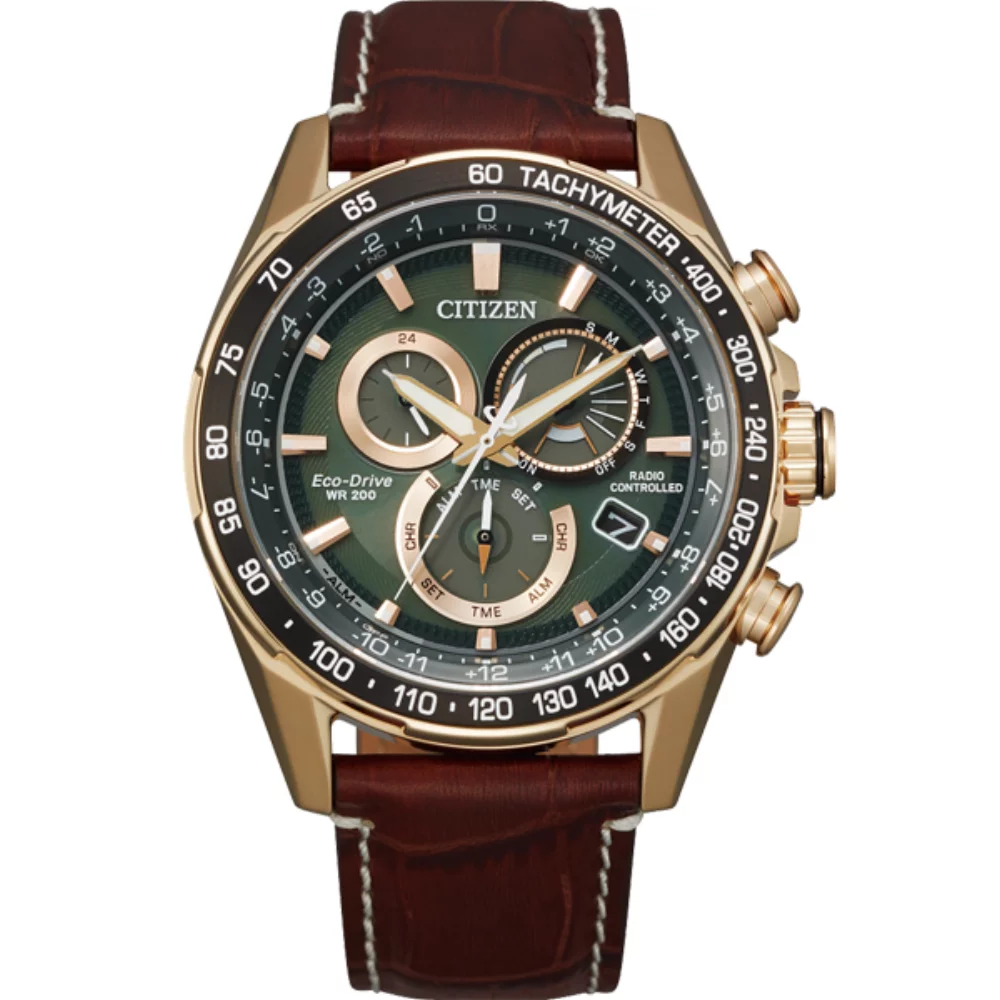Montre Citizen Perpetual Chrono A-T Radio Contrôlée - Marron & Or