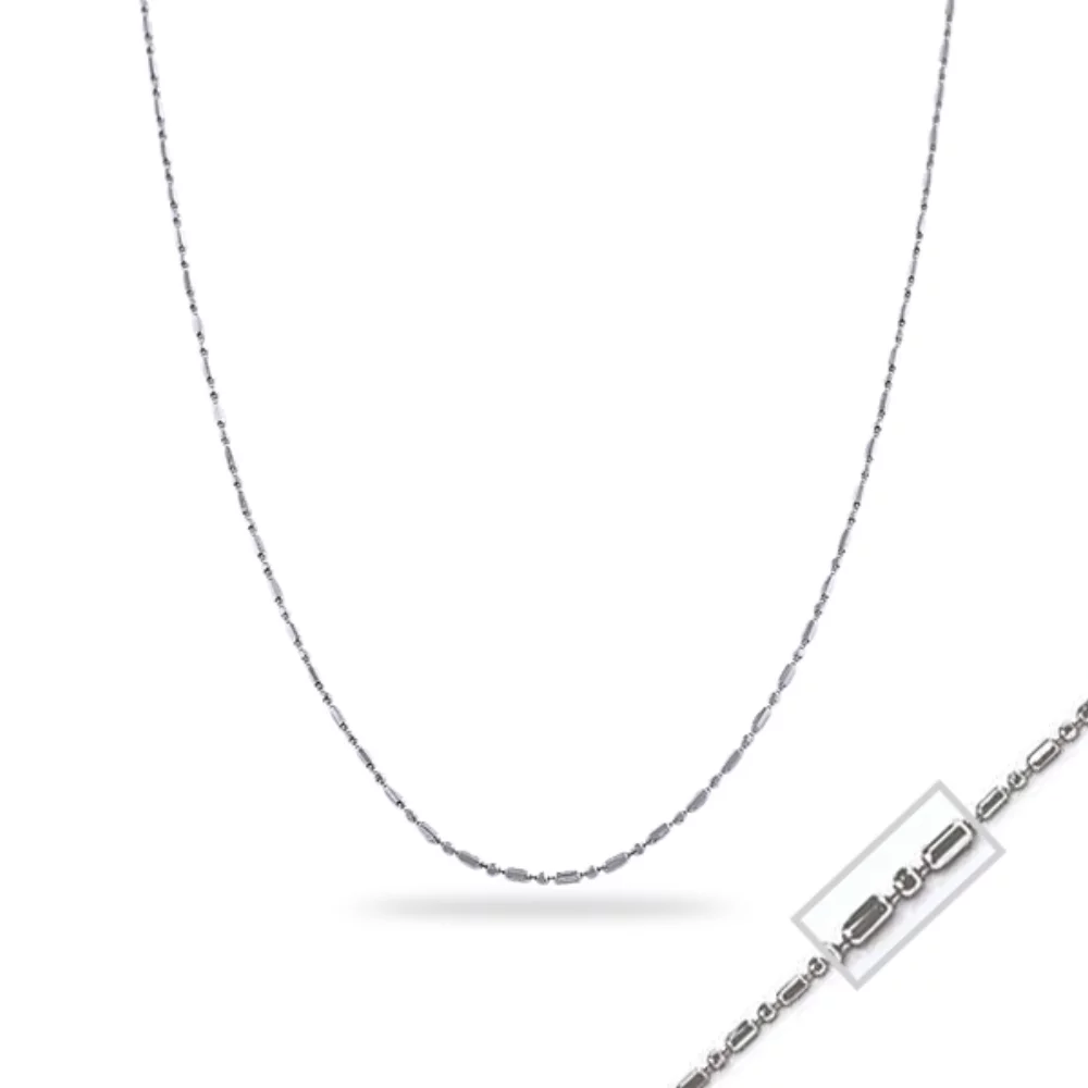 18" 14K White Gold Alternating Diamond Cut Ball Chain Necklaces - 2.52gm