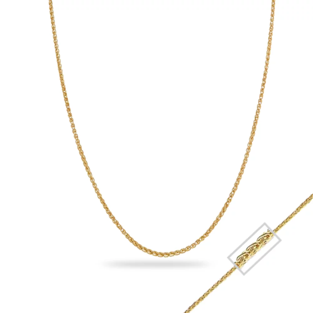 18" 14K Yellow Gold Round Wheat Chain Necklaces - 3.15gm