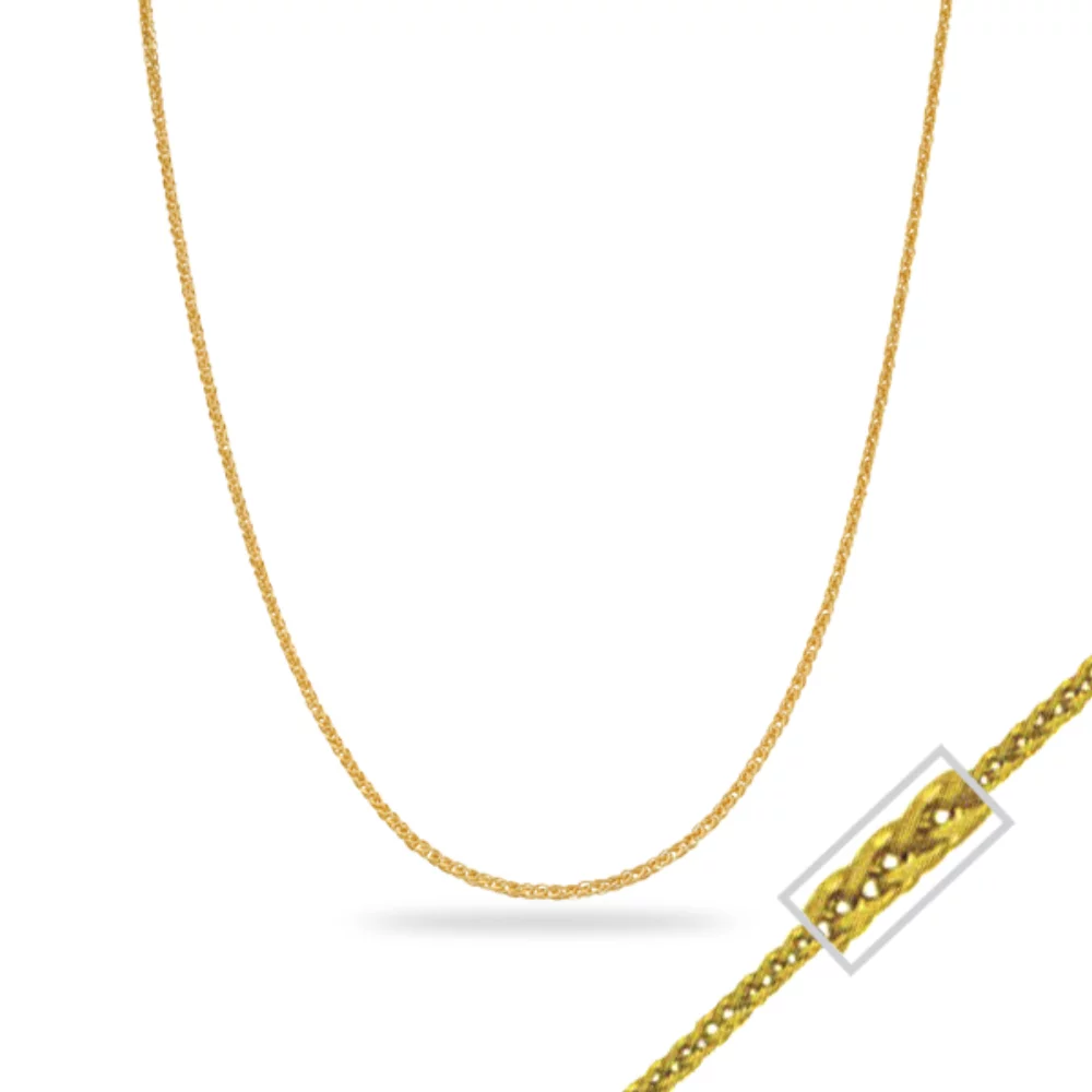 18" 14K Yellow Gold Square Wheat Chain Necklaces - 1.8gm