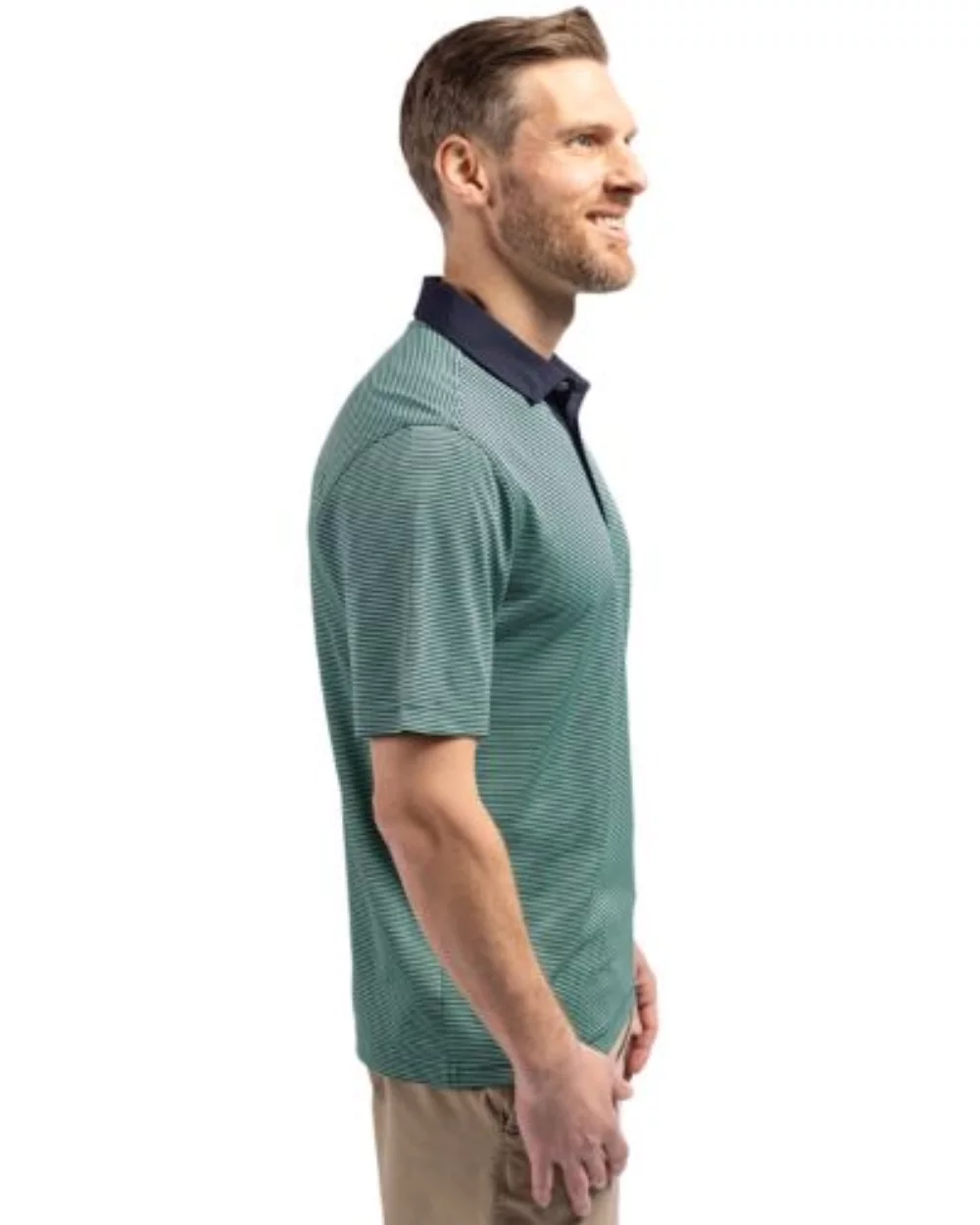 Polo Cutter & Buck Virtue Eco Pique à rayures micro recyclé pour hommes grands et grands.