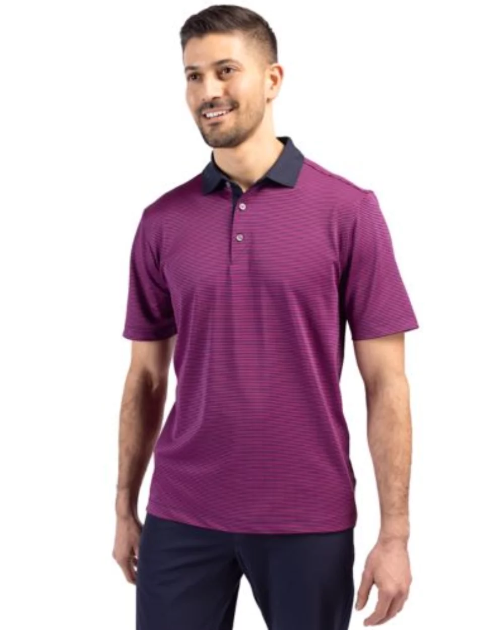 Polo Cutter & Buck Virtue Eco Pique à rayures micro recyclé pour hommes grands et grands.