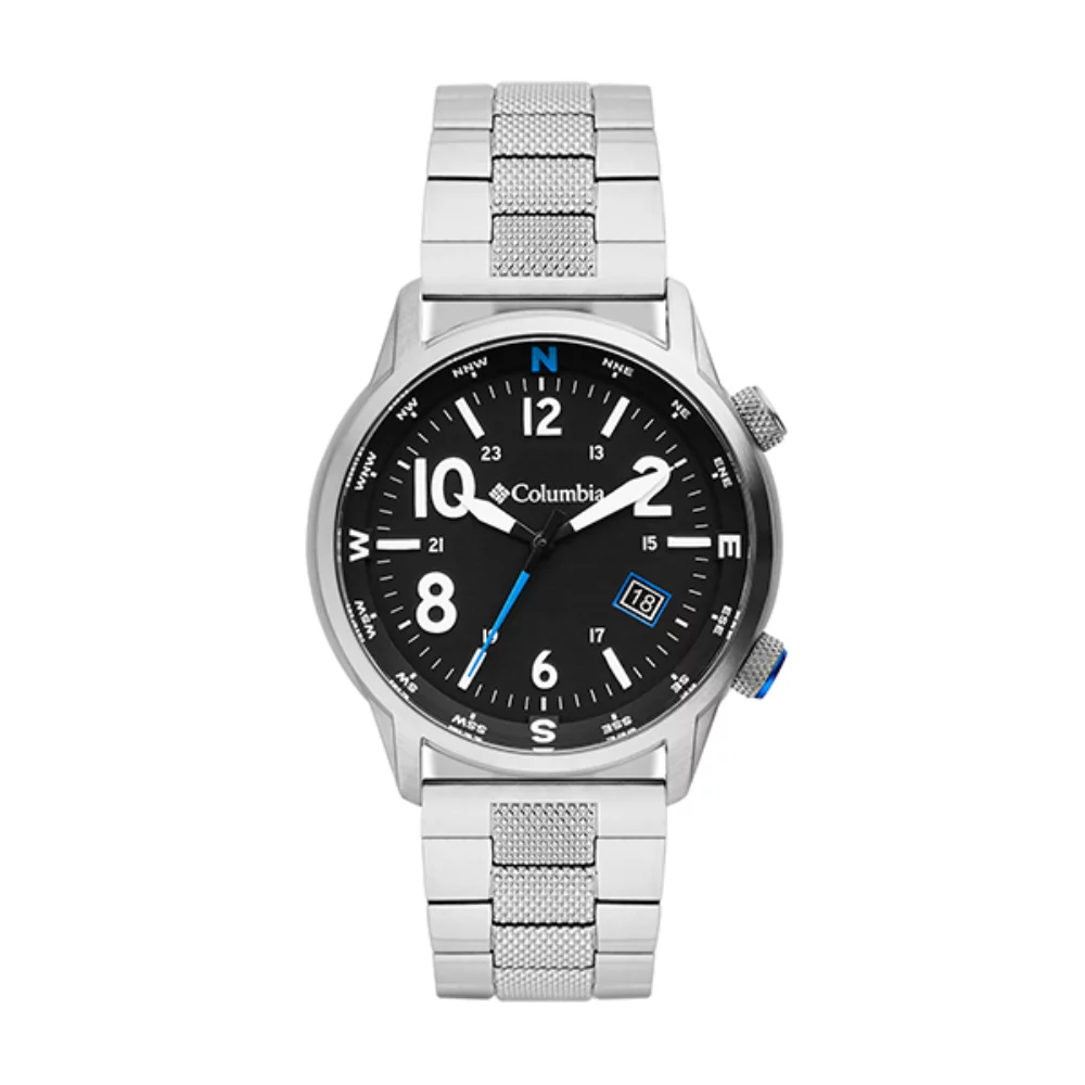 Montre Outbacker Black à trois aiguilles avec date et bracelet en acier inoxydable