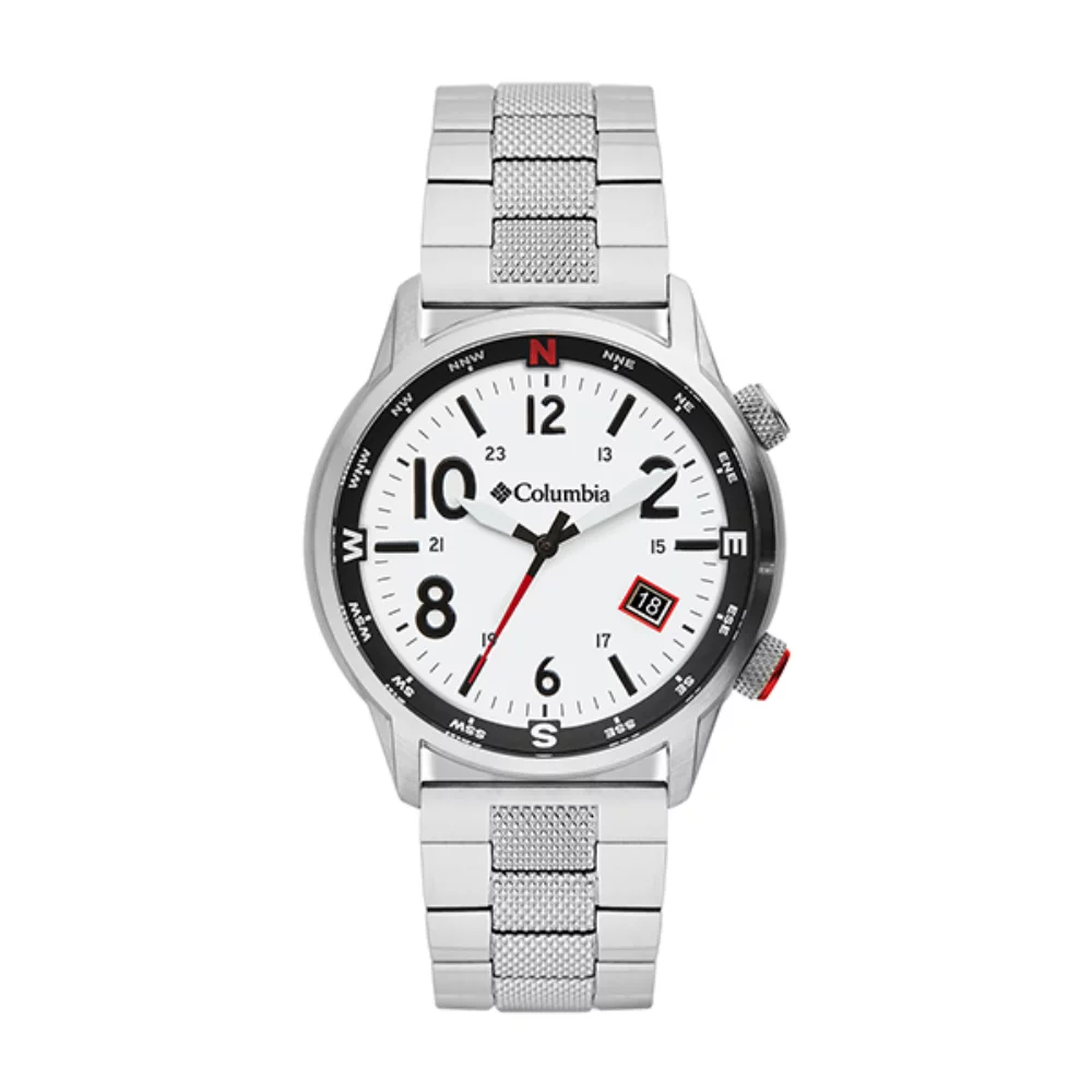 Montre Outbacker White à trois aiguilles avec date et bracelet en acier inoxydable