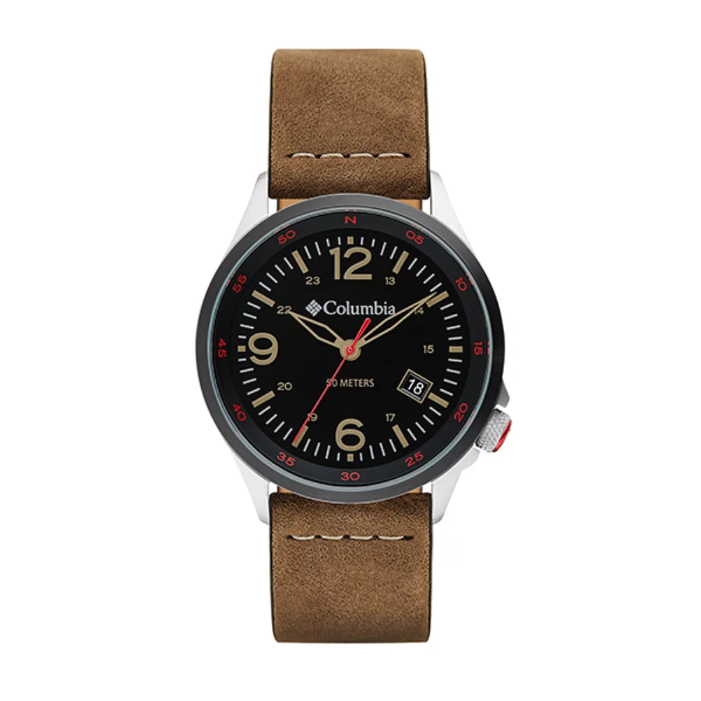 Montre Canyon Ridge Black 3 aiguilles avec date en cuir camel