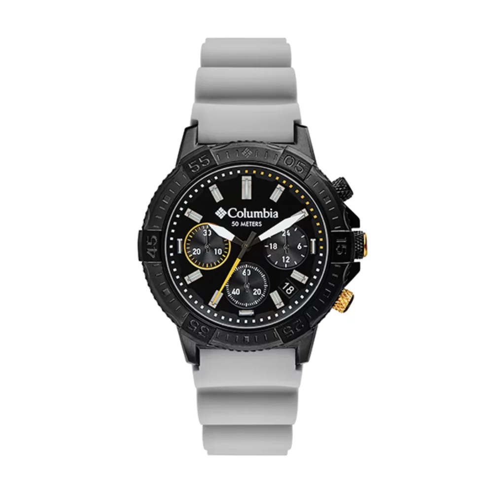 Montre chronographe Peak Patrol Black avec dateur et bracelet en silicone gris.