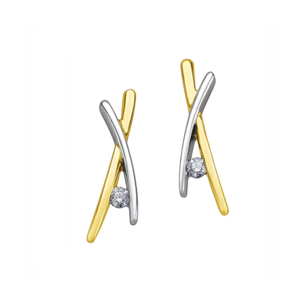 Diamond Criss-Cross Stud Earrings in 10K Two-Tone Gold (0.14 CT. T.W.)