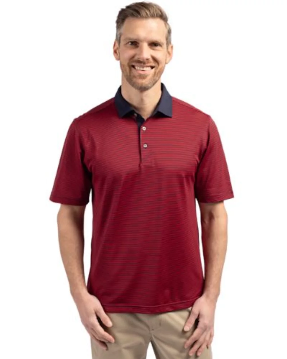 Polo Cutter & Buck Virtue Eco Pique à rayures micro-recyclé pour hommes
