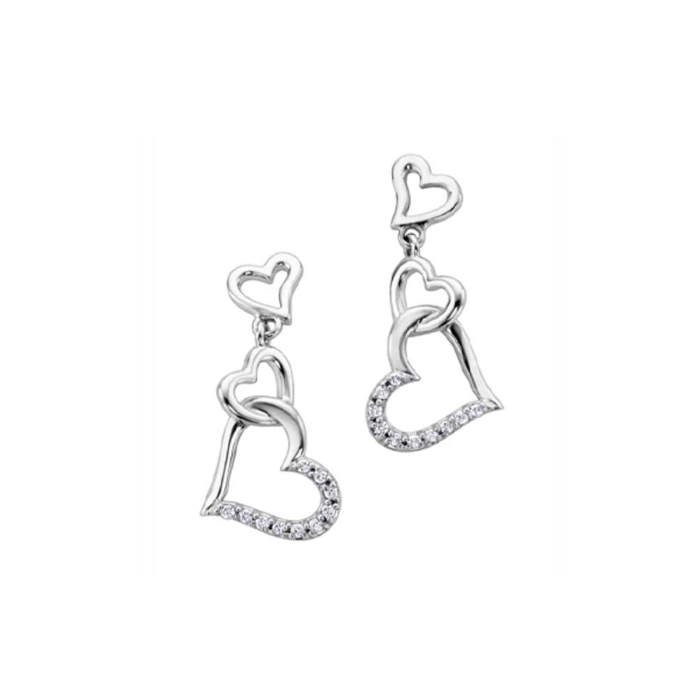 Diamond Triple Heart Drop Earrings in 10K White Gold (0.10 CT. T.W.)