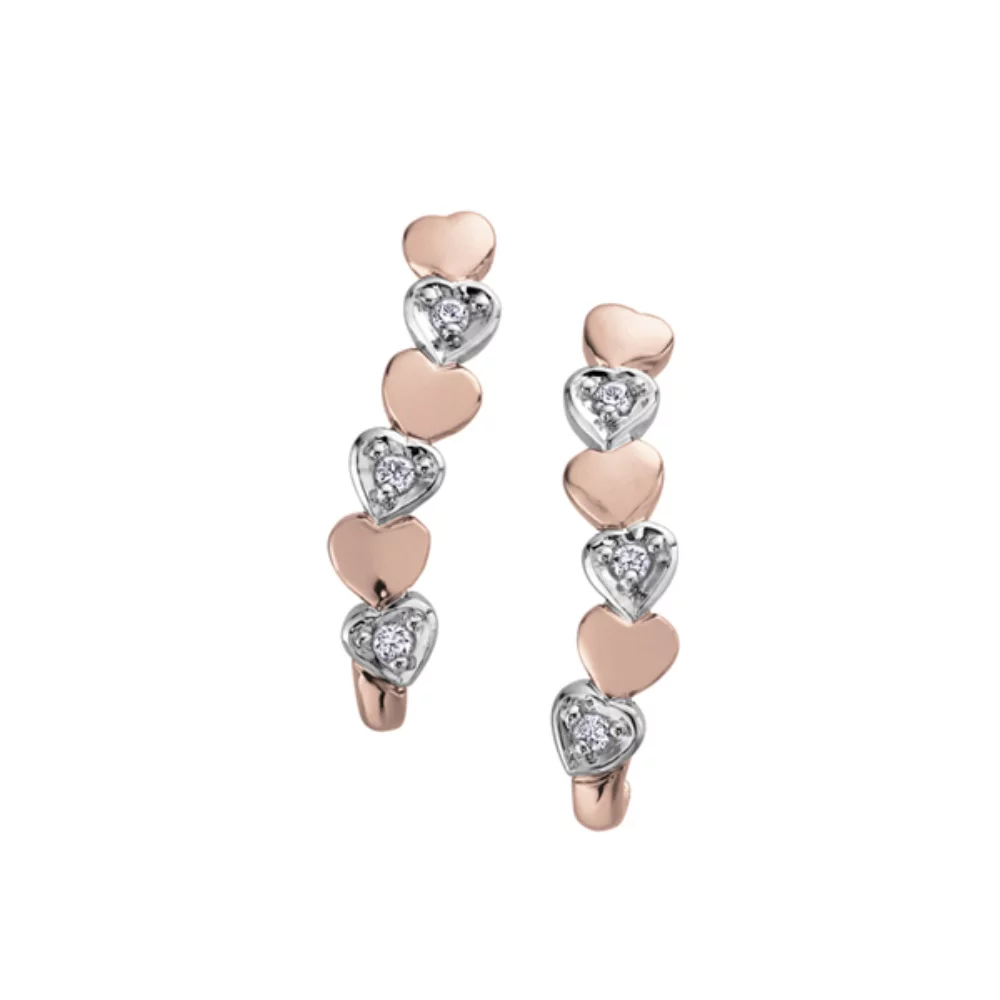 10K White and Rose Gold Heart Shaped Drop Earrings with Diamonds (0.06 CT. T.W.)