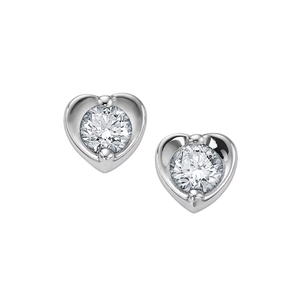 Heart Shaped Canadian Diamond Stud Earrings in 10K White Gold (0.05 CT. T.W.)