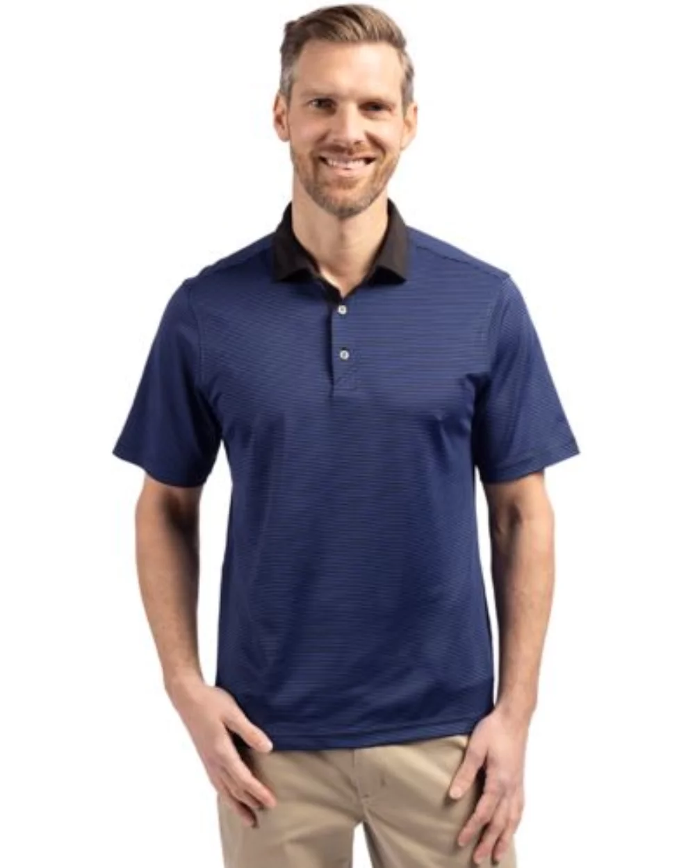 Polo Cutter & Buck Virtue Eco Pique à rayures micro recyclé pour hommes grands et grands.