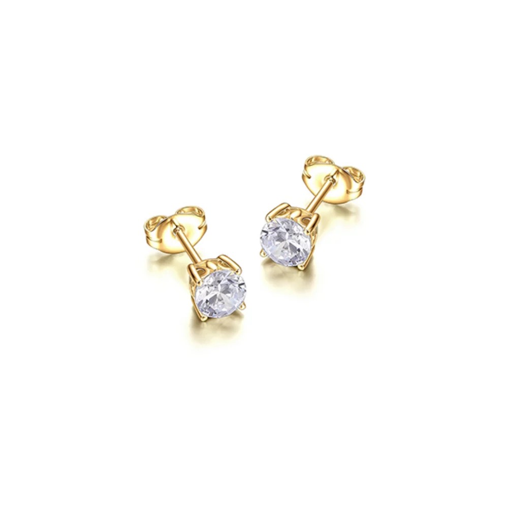 Boucles d'oreilles clou rond de 5 mm en zircone cubique Diamondlite - Or