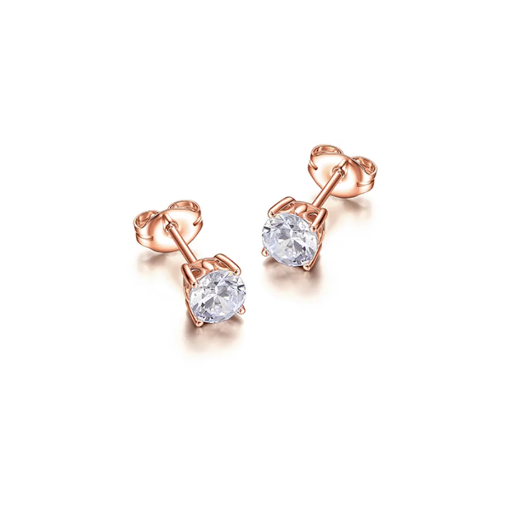 Boucles d'oreilles clou rondes en zircone cubique Diamondlite - Or rose