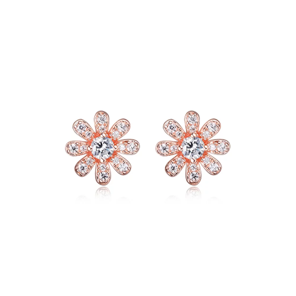 Diamondlite Cubic Zirconia Daisy Flower Stud Earrings - Rose Gold