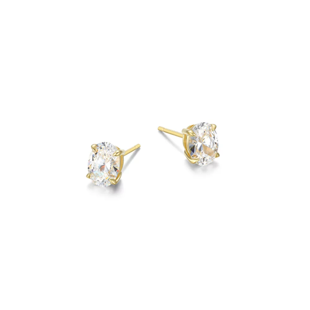 Diamondlite Cubic Zirconia 8x6mm Oval Stud Earrings - Gold