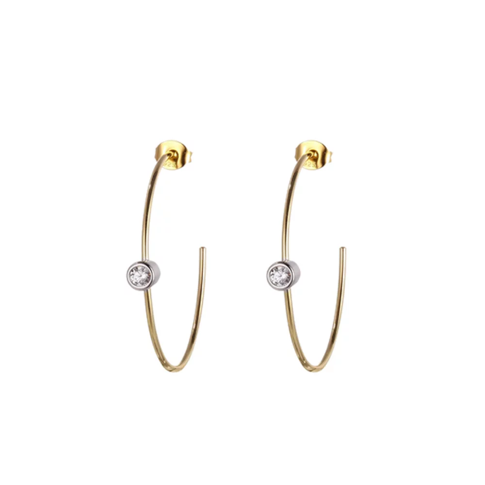 Diamondlite Cubic Zirconia 30mm Bezel Set Open Hoop Earring - Silver and Gold