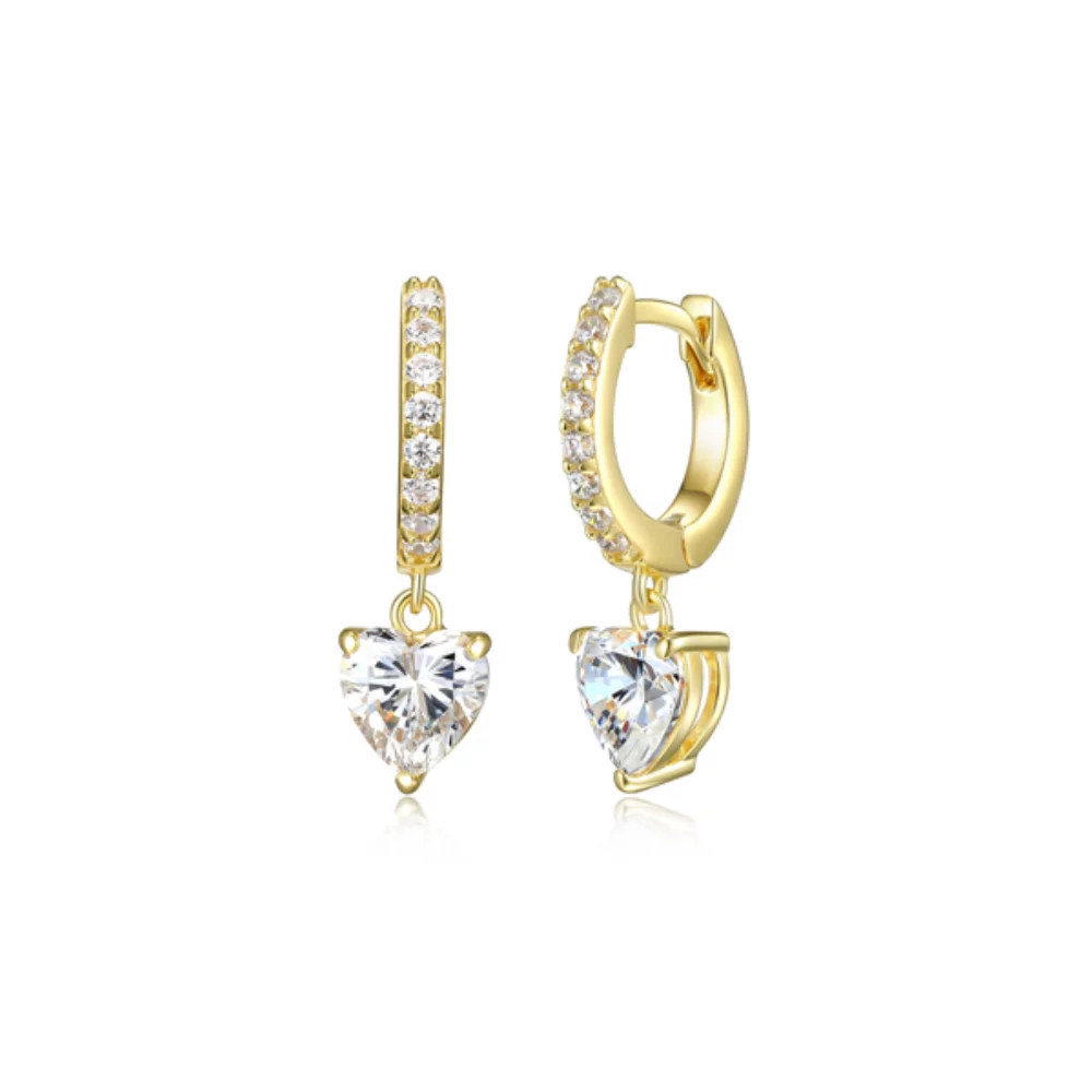 Boucles d'oreilles créoles à charnière en zircone cubique Diamondlite en forme de cœur - Or