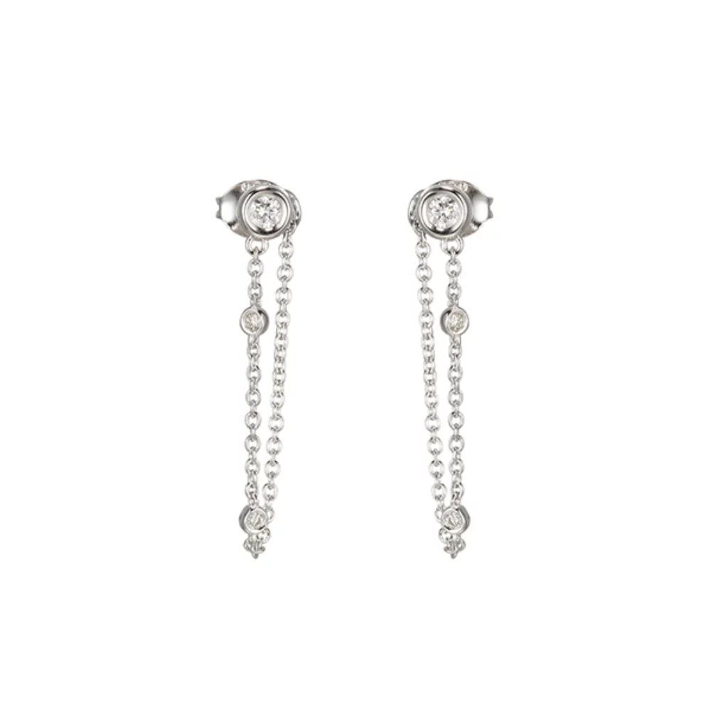 Bezel Set Lab grown Diamond (0.14) Chain Loop Earrings - Silver