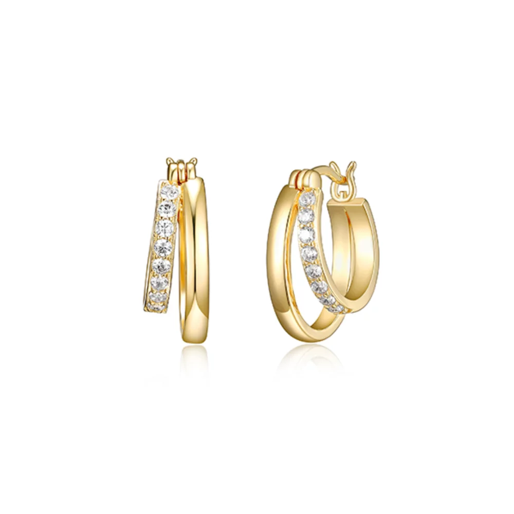 Boucles d'oreilles à double anneau en zircone cubique Diamondlite - Or