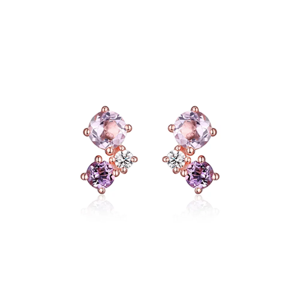 Diamondlite Cubic Zirconia, Pink and Brazil Amethyst Trio Earrings - Rose Gold