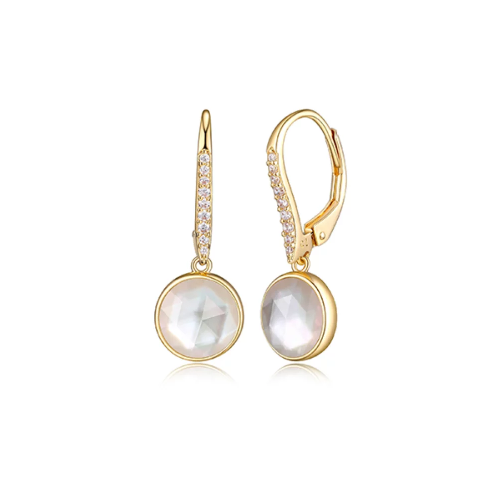 Collection Fleur de Vie Diamondlite CZ, Cristal et MOP Boucles d'oreilles Doublet rondes de 8mm - Or