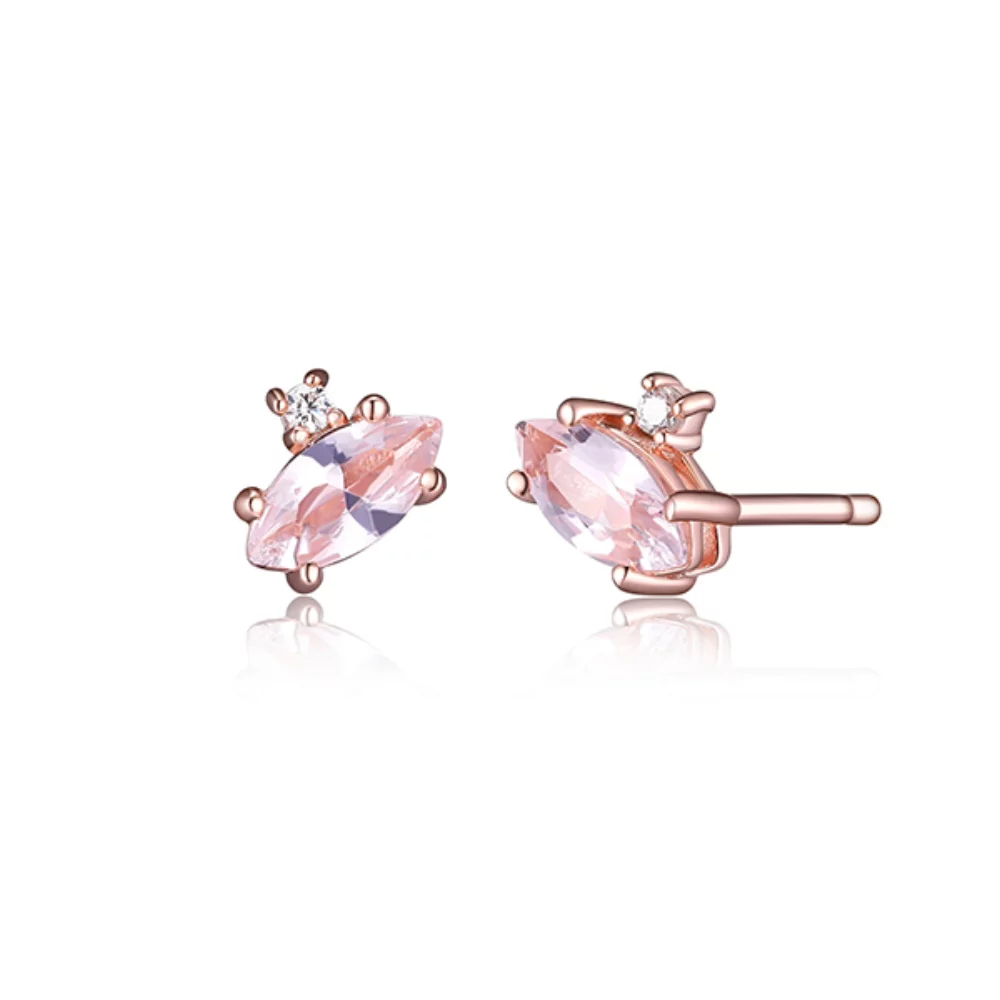 Boucles d'oreilles clou en zircon cubique Diamondlite et morganite en forme de marquise - Or rose