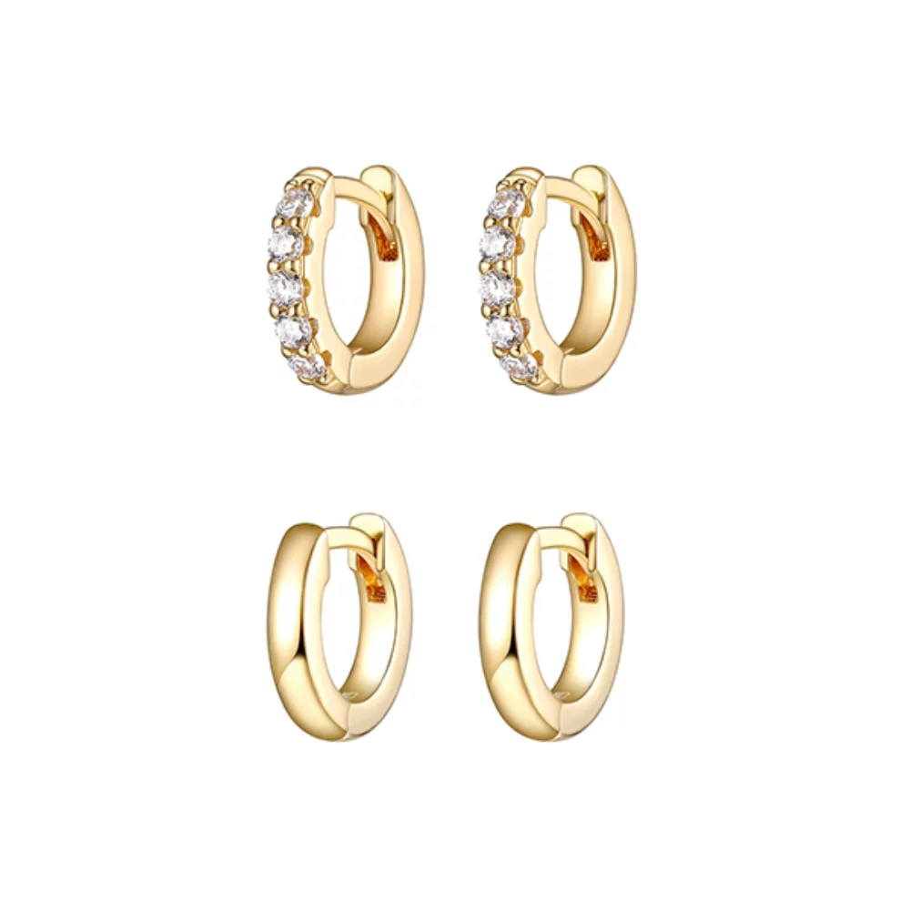 Boucles d'oreilles créoles en zircone cubique Diamondlite et ensemble de deux en or massif de 3 mm