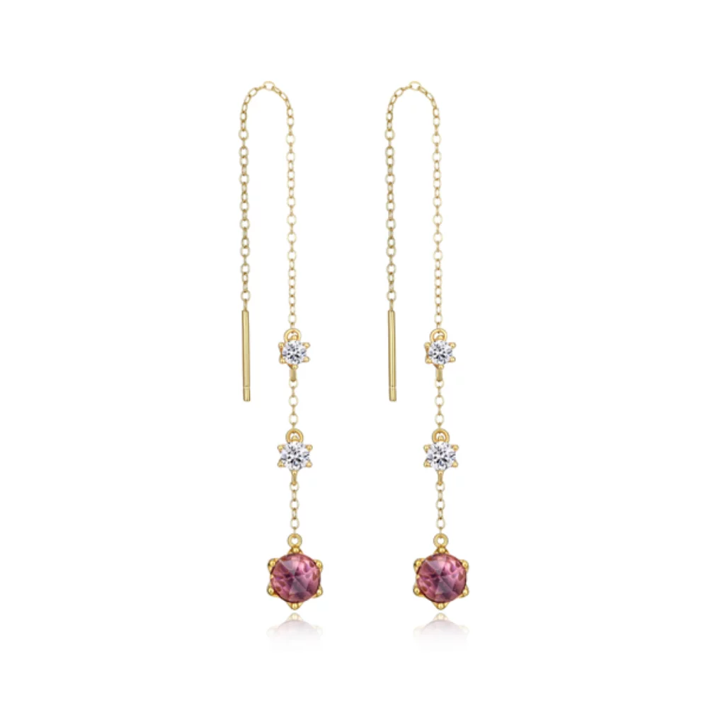 Fleur De Vie Diamondlite Cubic Zirconia Genuine Brazil Amethyst Threader Earrings - Gold