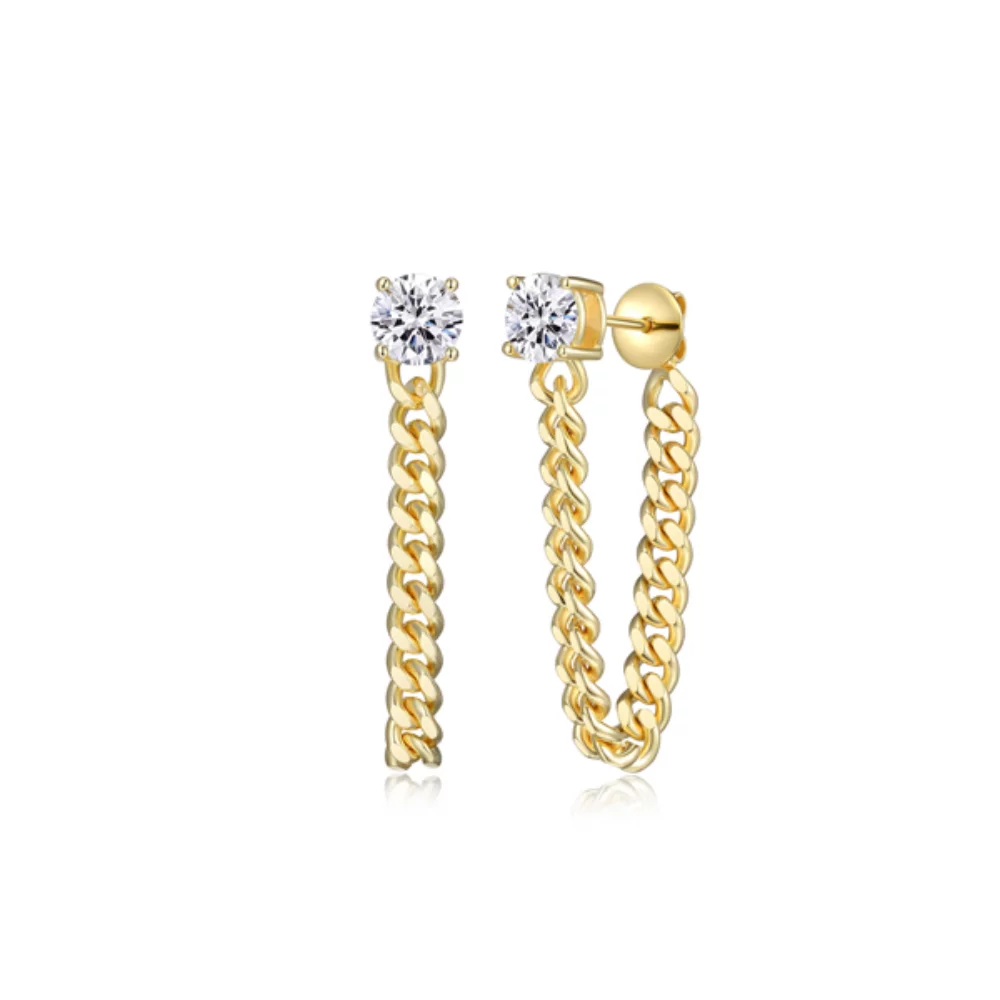 Diamondlite Cubic Zirconia Round Flat Curb Earrings - Gold
