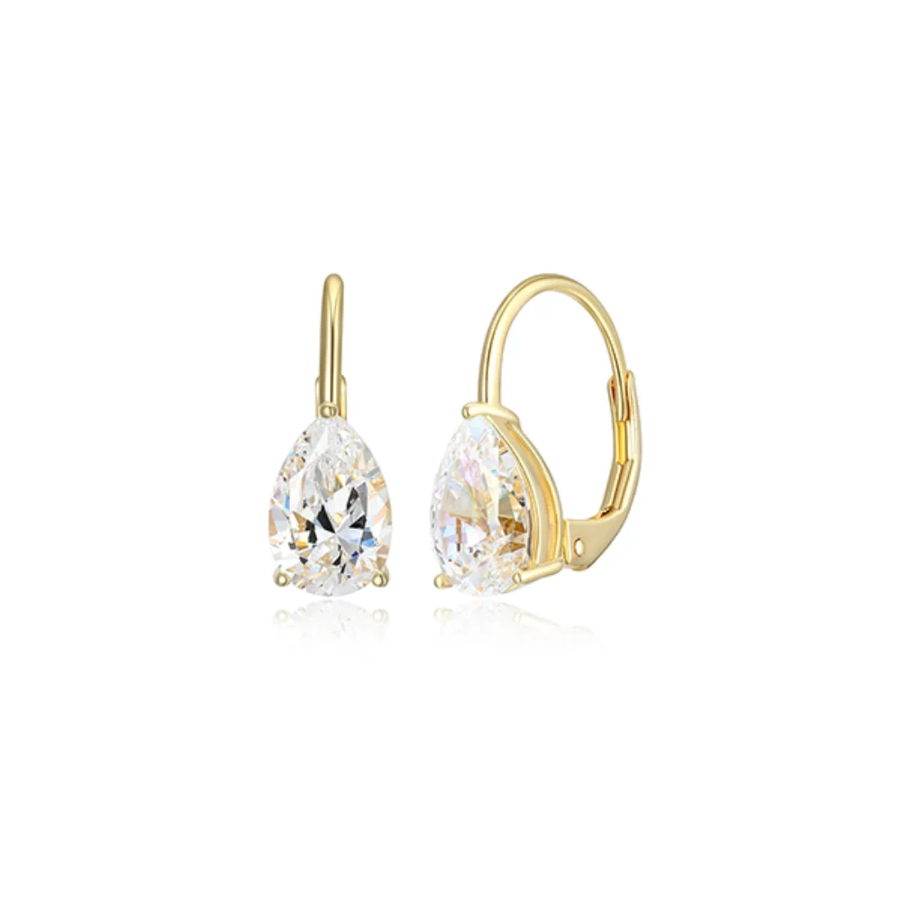 Boucles d'oreilles à levier en forme de poire en zircone cubique Diamondlite 9x6mm - Or
