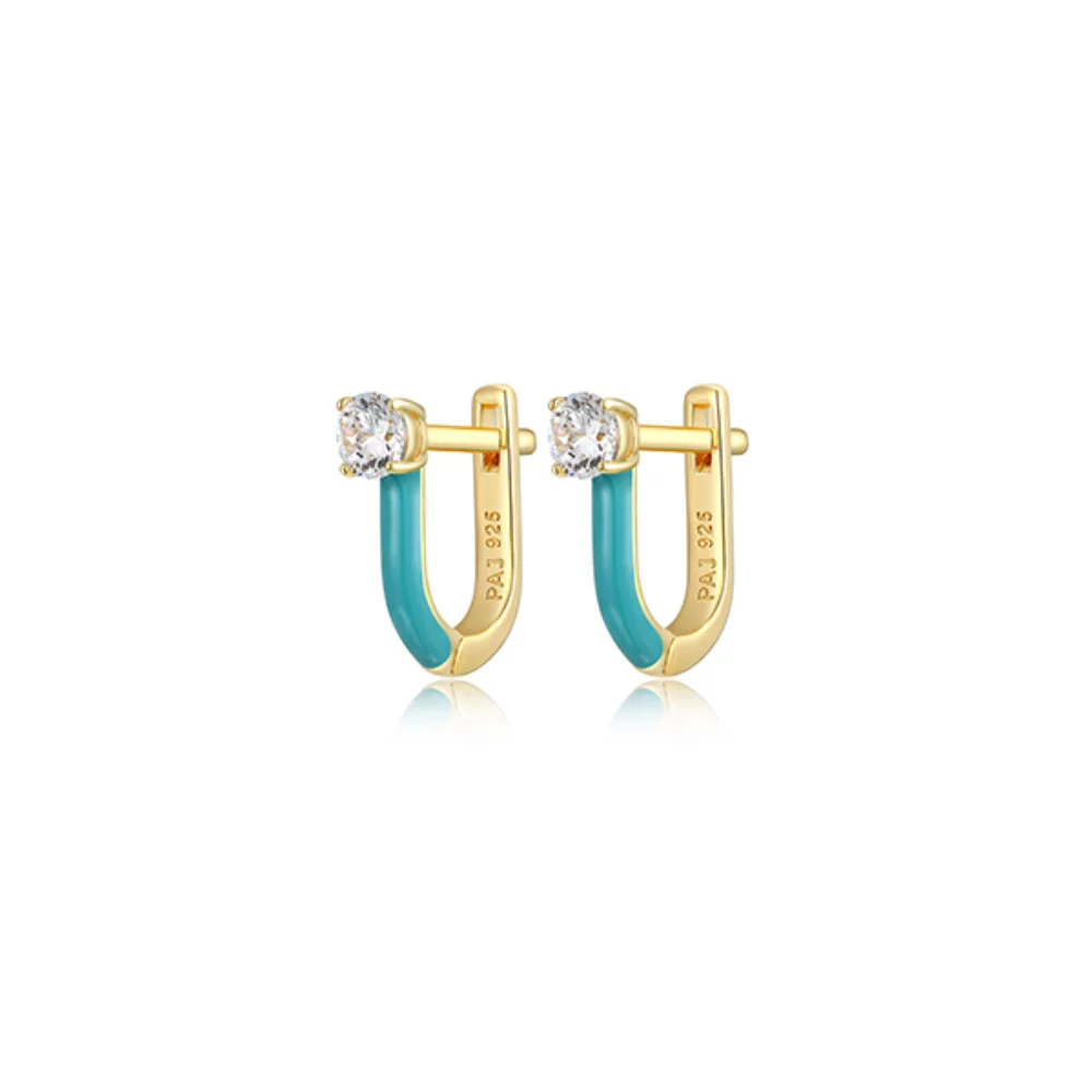 Collection de barbe à papa en coton Diamondlite Cubic Zirconia Enamel U-hoop Boucles d'oreilles - Bleu