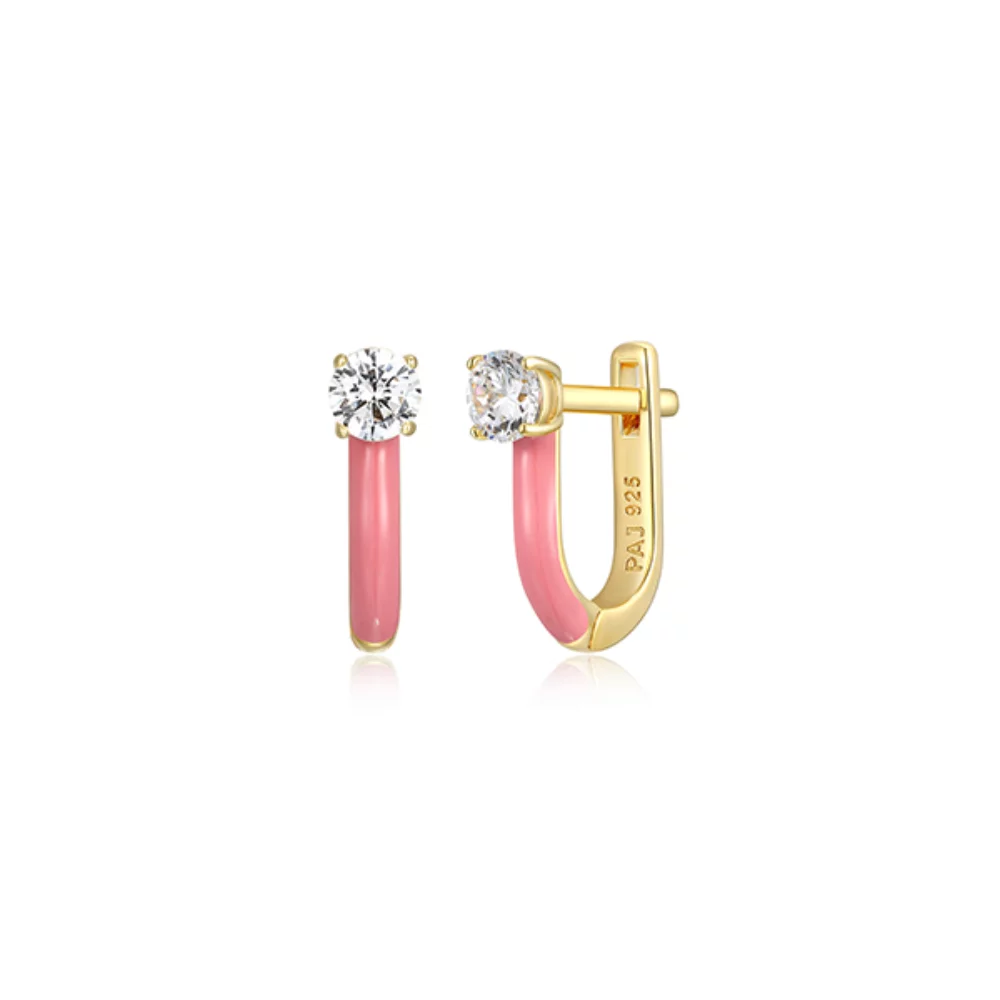 Collection Cotton Candy Boucles d'oreilles en U en zircon cubique Diamondlite émaillées - Rose foncé
