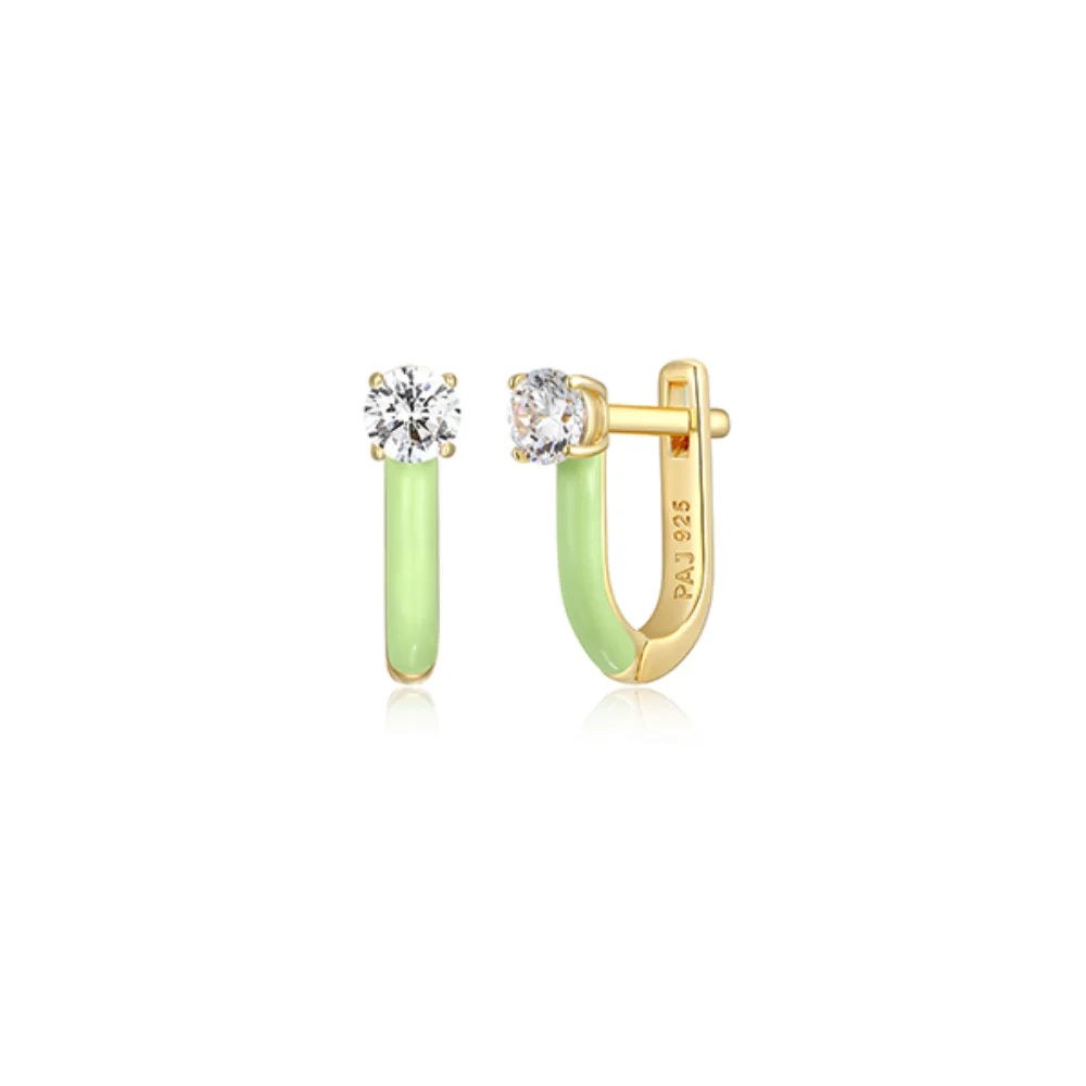 Cotton Candy Collection Diamondlite Cubic Zirconia Enamel U-hoop Earrings - Green